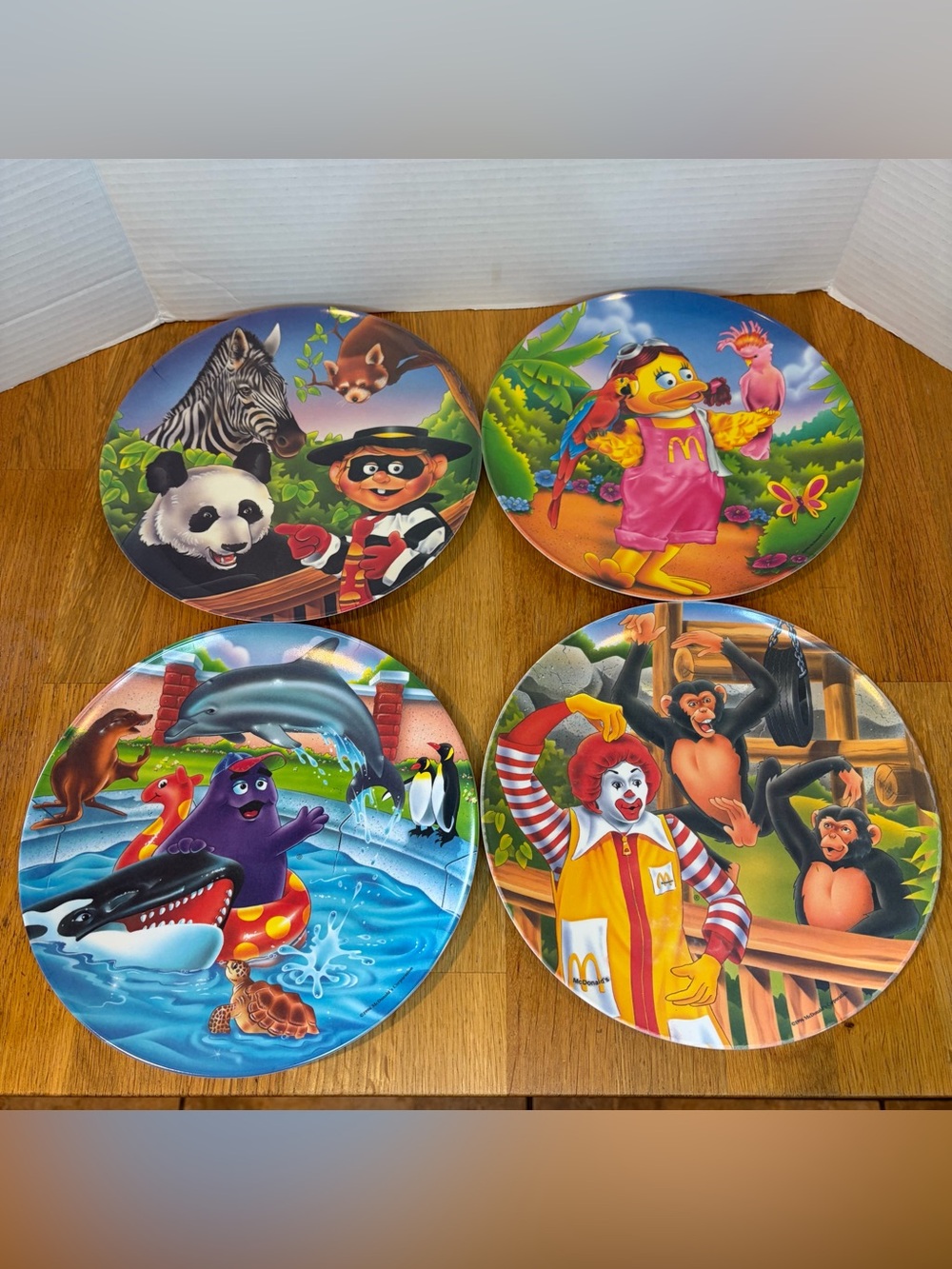 VTG 1996 McDonald's "Ronald at the Zoo" Grimace Hamburglar Birdie (4 Plates)